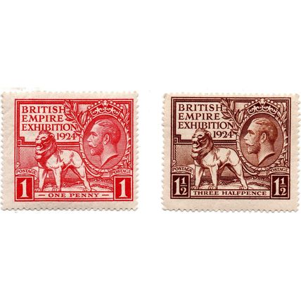 KING GEORGE V PAIR BRITISH EMPIRE EXHIBITION STAMPS 1924 MINT HINGED