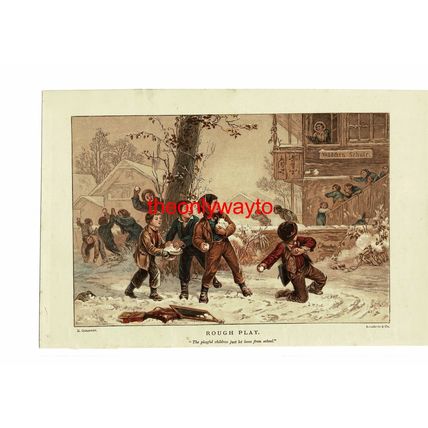 Rough Play, Children's Snowball Fight, Book Illustration (Print), 1875