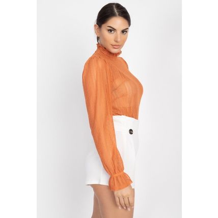 Ruffle Mock Neck Lace Top