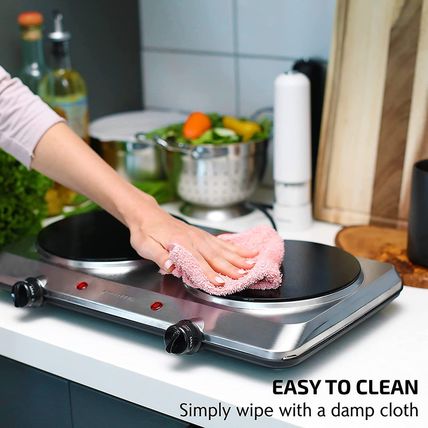 OVENTE Countertop Infrared Double Burner, 1500W Electric Hot Plate and Portable