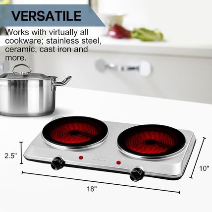 OVENTE Countertop Infrared Double Burner, 1500W Electric Hot Plate and Portable