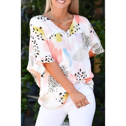 Animal Watercolor Mixed Print Loose Top