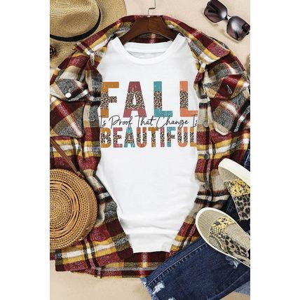 White FALL BEAUTIFUL Leopard Print Short Sleeve T Shirt