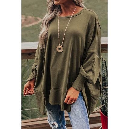 Green Patchwork Drop Shoulder Oversized Top