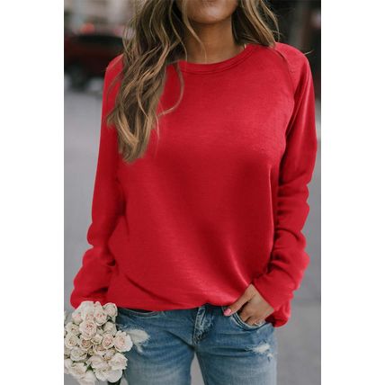 Red Solid Round Neck Raglan Sleeve Sweatshirt