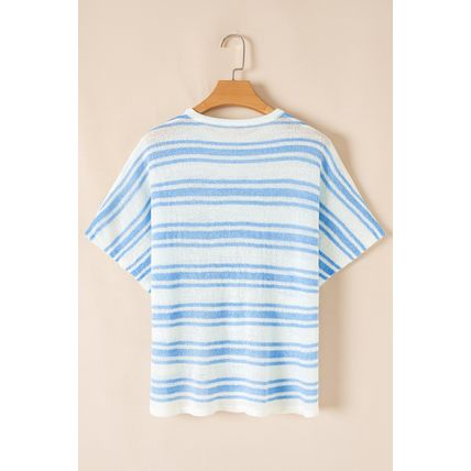 Sky Blue Stripe Boxy Fit Wide Sleeve Sweater T Shirt
