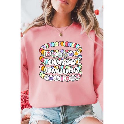 Pink Happy Easter Bracelet Print Drop Shoulder Sweatshirt
