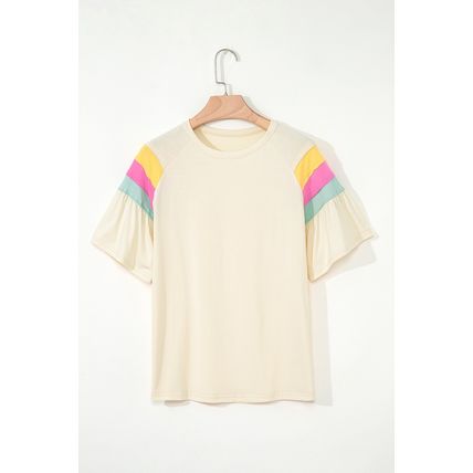 White Color Block Stitched Sleeve Loose T Shirt