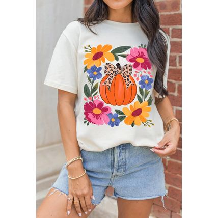 White Pumpkin Floral Graphic Thanksgiving Holiday T Shirt