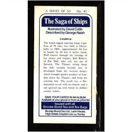 Brooke Bond Tea Card, The Saga of Ships,Cameria. No.41