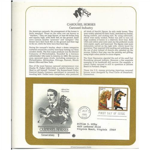 CAROUSEL HORSES : Carousel Industry ' OFFICIAL FIRST DAY of ISSUE ' ( 1995)