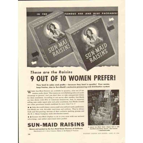 sun-maid raisin growers calif 1946 9 out of 10 women prefer vintage ad