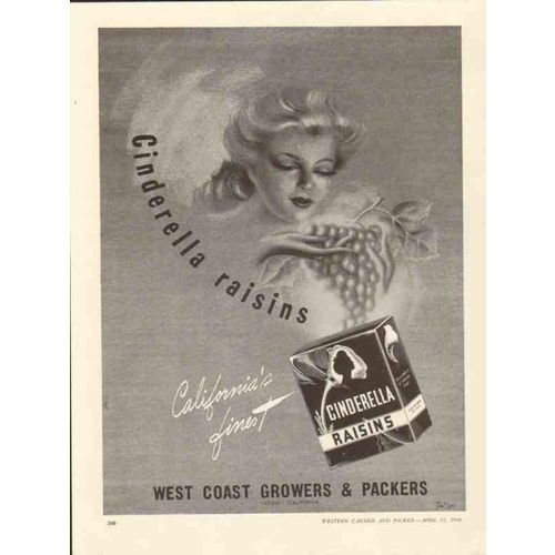 west coast growers and packers 1946 cinderella raisins vintage ad
