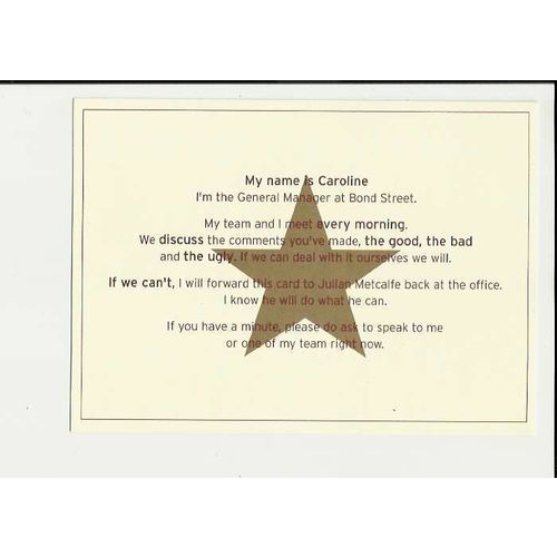 LONDON BOND STREET Pret A Manger Feedback Postcard