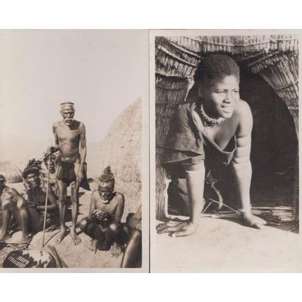 African Tribe Girl Peeping Out Of Hut 2x Real Photo Postcard s