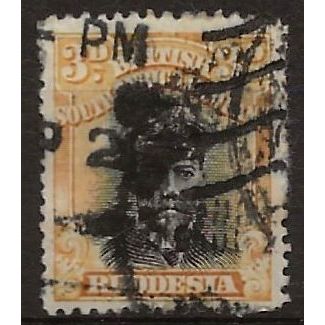 Rhodesia 1913 SG223 3d Black & Orange-Yellow Good Used . .. .