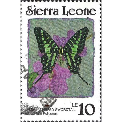 SIERRA LEONE, BUTTERFLY, Small Striped Swordtail, green 1987, 10leone