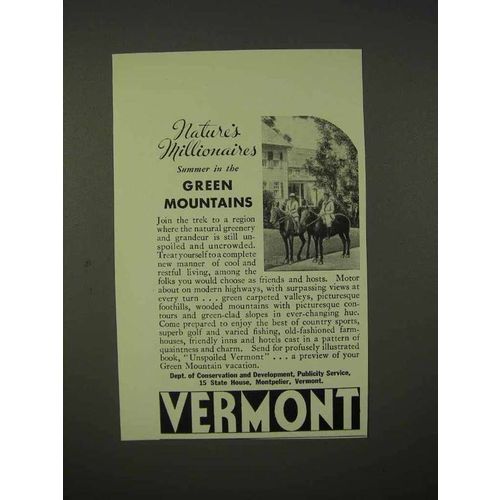 1937 Vermont Tourism Ad - Nature's Millionaires