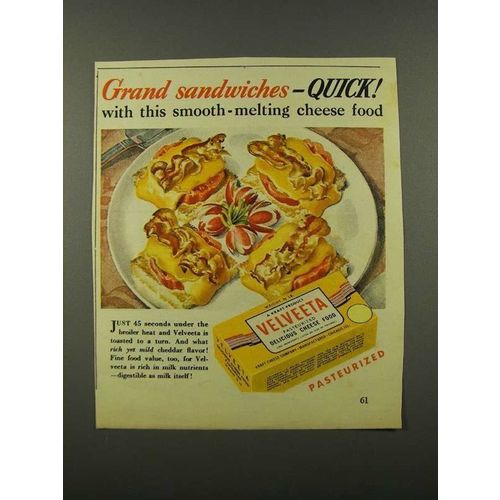 1941 Kraft Velveeta Cheese Ad - Grand Sandwiches Quick