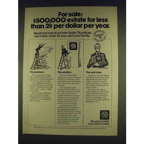 1978 New York Life Insurance Ad - $500,000 Estate