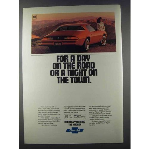 1981 Chevy Camaro Sport Coupe Ad - A Day on The Road