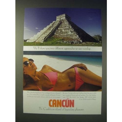 1989 Cancun Mexico Tourism Ad - We'll show you two different approaches to sun