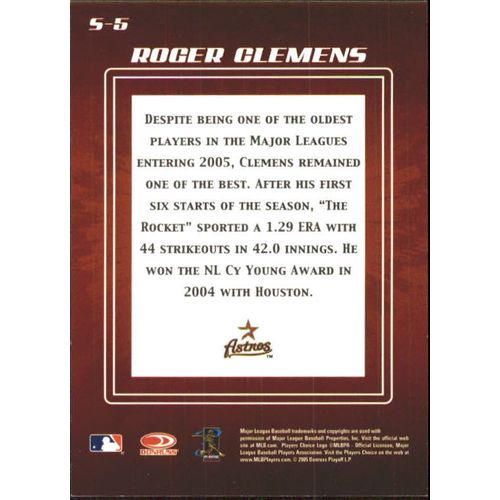 2005 Baseball Zenith Spellbound Roger Clemens #S5