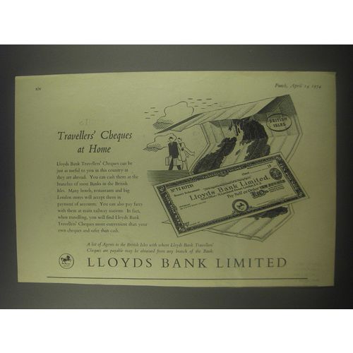 1954 Lloyds Bank Ad - Travellers' Cheques at home