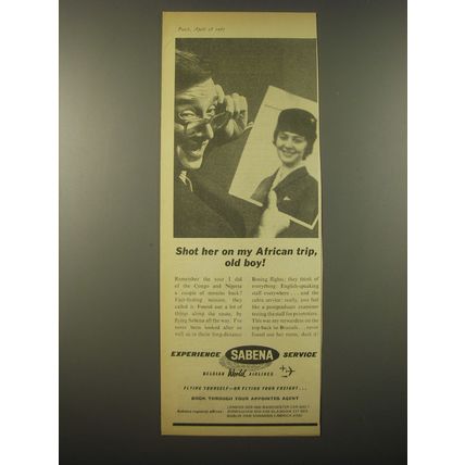 1965 Sabena Airlines Ad - Shot her on my African trip, old boy!