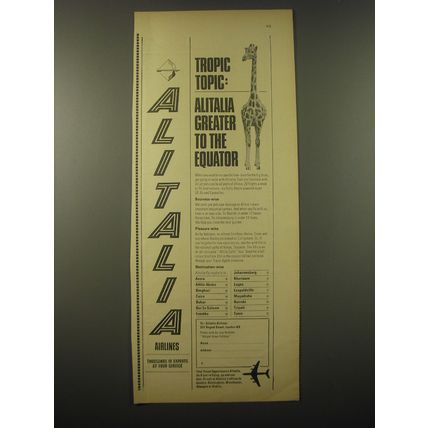 1965 Alitalia Airlines Ad - Tropic topic: Alitalia greater to the equator
