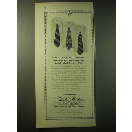 1948 Brooks Brothers Oxford Shirts Ad - Brooks' own make Oxford Shirts