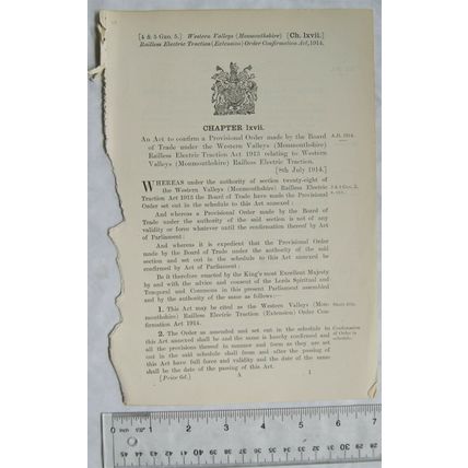 1914 Act of Parliament: Western Valleys (Monmouthshire) Railless Electric Tracti