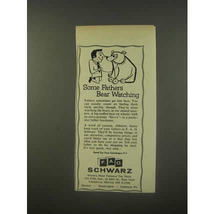 1956 F.A.O. Schwarz Toys Ad - Some fathers bear watching