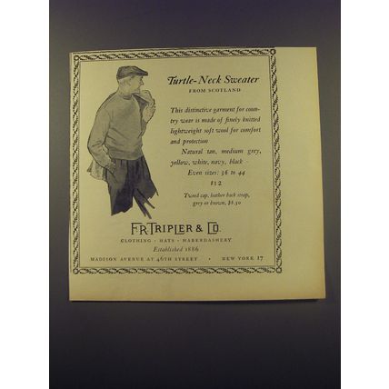 1956 F.R. Tripler & Co. Turtle-Neck Sweater Advertisement