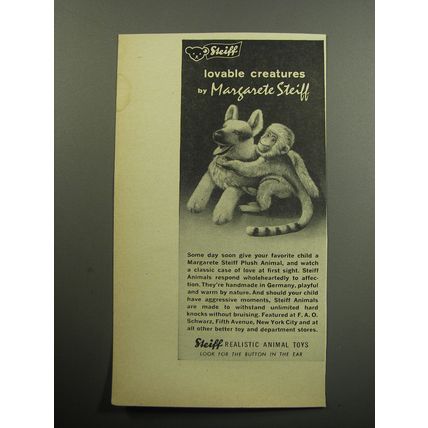 1957 Steiff Animal Toys Advertisement - Monkey & Dog - Lovable creatures