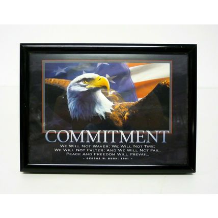 USA Eagle Commitment Framed Picture Vintage 5"x7" George Bush Freedom Quote 2001