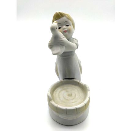 Vintage Bisque Girl Holding Duck Figurine - Adorable! Fast Ship!