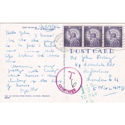 Chief Ho ton Ga Mauston Wisconsin United States Postcard posted 1988 crease