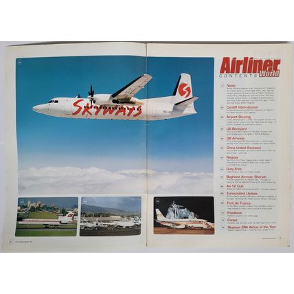 Airliner World March 2001. Skyways airlines, Antonov An-12, Nagoya airport