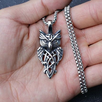 Vintage Viking Celtic Owl Necklace Stainless Steel Europe Style