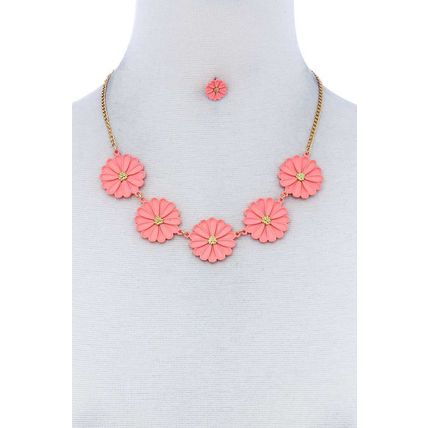 Fashion Cute Multi Tender Flower Necklace And Earring Set