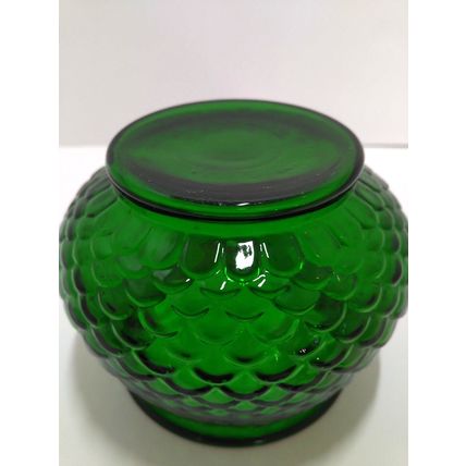 Vintage E O Brody Pot Bowl Vase - Fish Scale Textured Emerald Green Glass