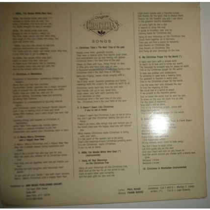Original Christmas Songs LP - Paul Buiar (lyrics); Frank Maerz (music). BIM Musi