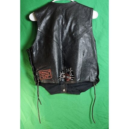 Vintage Leather Motorcycle Vest Harley Davidson Pins & Patches Black Size 42