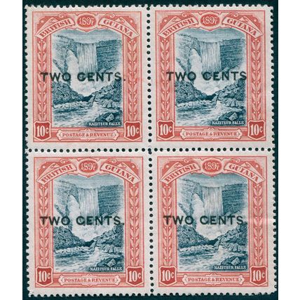 British Guiana 1899 2c on 10c blue-black & brown-red Varieties SG223a & SG223d