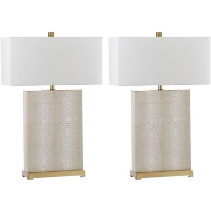 SAFAVIEH Lighting Collection Joyce Modern Art Deco Cream Faux Snakeskin Rectangl