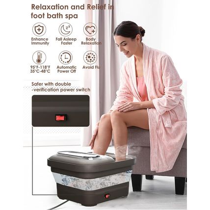 Collapsible Foot Spa with Heat, Bubble and Temp Control, Foot Bath Massager with