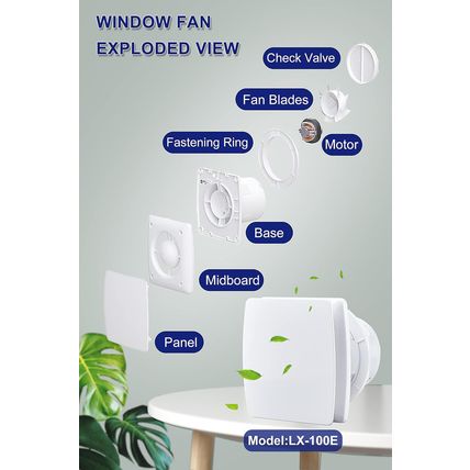 4 Inch Bathroom Wall Exhaust Fan, White, 76CFM, Anti-Backflow Check Valve, 3.3Ft