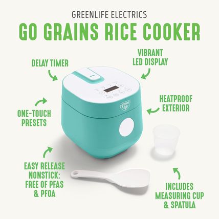 Greenlife Digital Rice Cooker, 2-Cups Uncooked/4-Cups Cooked, Removable Nonstick