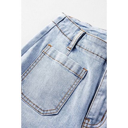 Beau Blue Acid Wash Contrast Edge Pocketed Cropped Jeans